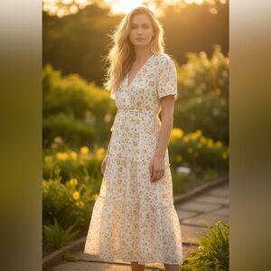 Elegant Floral Maxi Dress in Cream